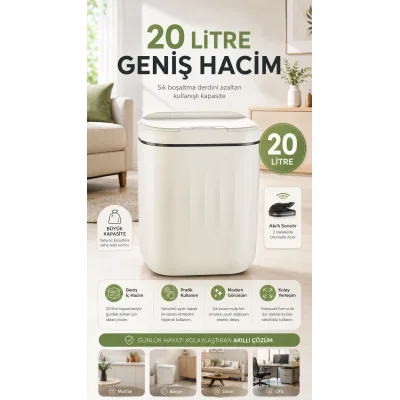 BUĞZ Hareket Sensörlü Büyük 20L Çöp Kovası UV Işıklı