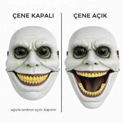 BUĞZ Hareketli Çene Mekanizmalı Yeşil Korku Maskesi