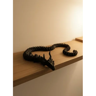 BUĞZ Hareketli Siyah Ejderha Figür Uzun Gövdeli Fantastik Masa ve Raf Dekoru