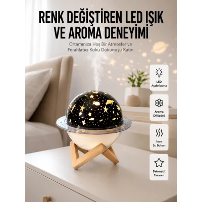 BUĞZ Hava Nemlendirici Led Işıklı Gece Lambası Yıldız Görünümlü Renk Değiştiren