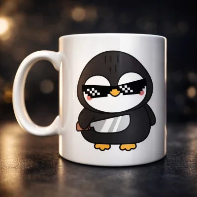 BUĞZ Havalı Penguen Tasarımlı Porselen Kupa MODEL 88 – Eğlenceli, Cool & Enerjik Kahve Kupası