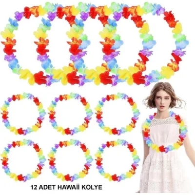  Hawaii Çiçekli Boyun Kolyesi 12 Adet