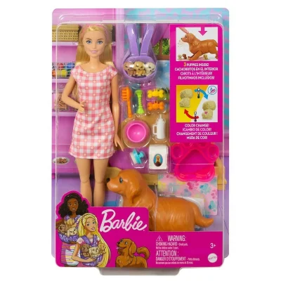BUĞZ HCK75 Barbie ve Yeni Doğan Köpekler Oyun Seti, Barbie ve Hayvanları