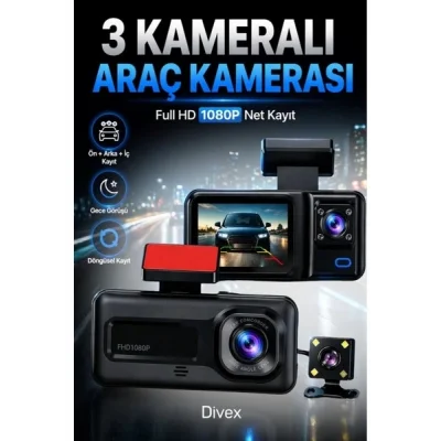 BUĞZ HD 3 Kameralı Araç Kamerası Ön Arka İç Kayıt Gece Görüşlü G Sensörlü Geniş Açılı