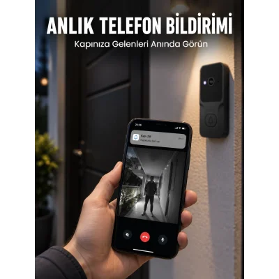 BUĞZ HD Kameralı Akıllı Kapı Zili | Çift Yönlü Sesli Wi-Fi Görüntülü Kapı Zili