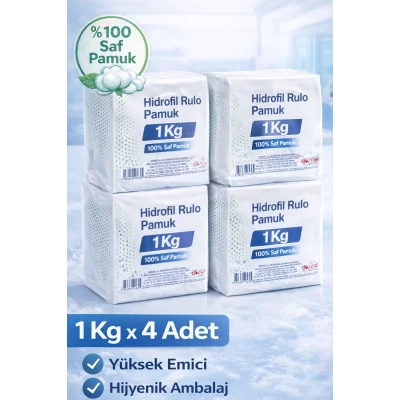 BUĞZ Hidrofil Rulo Pamuk 1 Kg x 4 Adet Saf Pamuk Yüksek Emici Medikal ve Kozmetik Kullanım