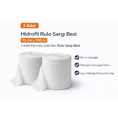 BUĞZ Hidrofil Rulo Sargı Bezi 10 cm x 100 m 2 Adet Pamuklu Gazlı Bez Rulo Sargı Bezi