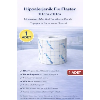 BUĞZ Hipoalerjenik Fix Flaster 10 cm x 10 m 1 Adet Nonwoven Medikal Sabitleme Bandı Yapışkanlı Pansuman Flasteri