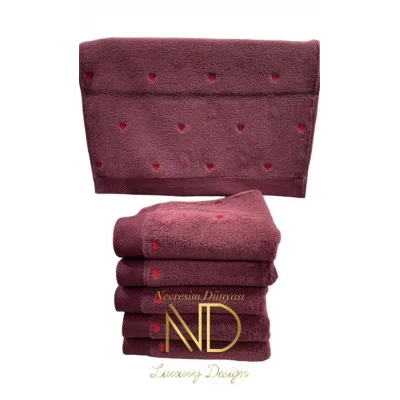  Hobby Lubow Love Fuşya Kırmızı Nakışlı 50x90 6lı Havlu Seti