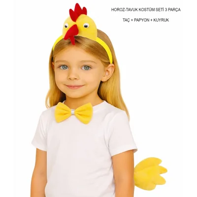BUĞZ Horoz – Tavuk Kostüm Aksesuar Seti - Taç Papyon Kuyruk