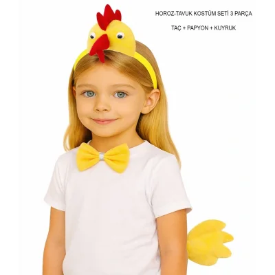 BUĞZ Horoz – Tavuk Kostüm Aksesuar Seti - Taç Papyon Kuyruk