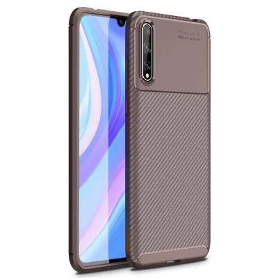 BUĞZ Huawei P Smart S Kılıf Auto Focus Karbon Kapak - Kahverengi