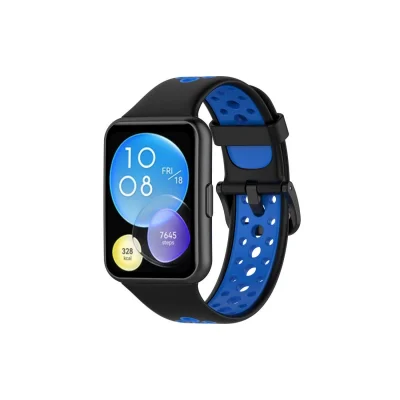 BUĞZ Huawei Watch Fit 2 Spor Delikli Kordon - Siyah-mavi
