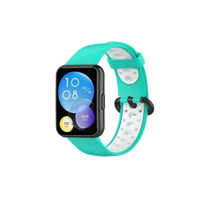 BUĞZ Huawei Watch Fit 2 Spor Delikli Kordon - Turkuaz-beyaz