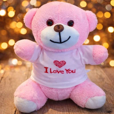 BUĞZ I Love You Tişörtlü Pembe Peluş Ayıcık