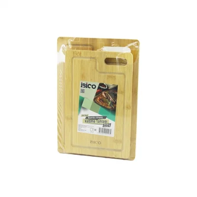 BUĞZ İbico İ22-196 2 Parça Set Düz Kenarlı Kanallı Oval Kulplu Ahşap Bambu Kesim Panosu 18x28x1cm 22x32x1cm