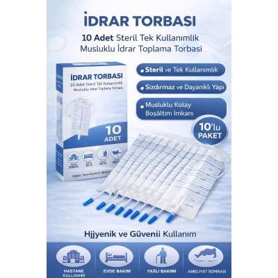 BUĞZ İdrar Torbası Steril Medikal İdrar Toplama Torbası 10 ADET