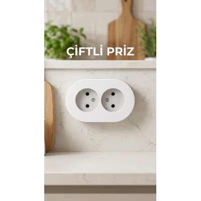 BUĞZ İkili Beyaz Topraklı Sıva Üstü Priz - Modern Elektrik Çiftli Priz