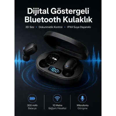 BUĞZ İkili Bluetooth Kulaklık Dijital Göstergeli Uzun Pil Ömrü Yüksek Ses Kaliteli Yeni Nesil