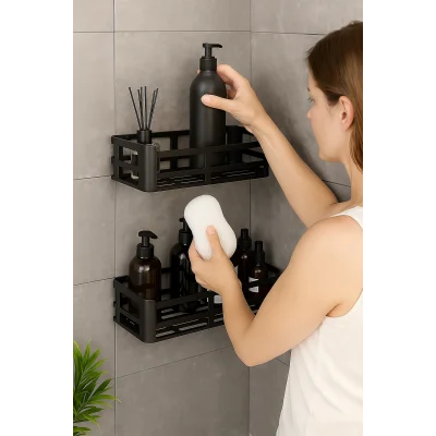  İkili Yapışkanlı Raf Duş Rafı Banyo Rafı Mutfak Rafı Organizer Düzenleyici Saklayıcı Sabunluk Şampuanlık