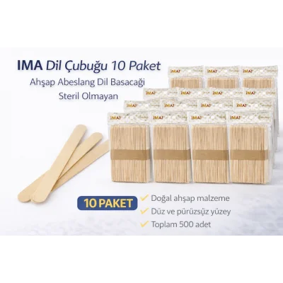 BUĞZ İMA Dil Çubuğu 50 Adet Ahşap Abeslang Steril Olmayan Tahta Dil Basacağı 10 Paket