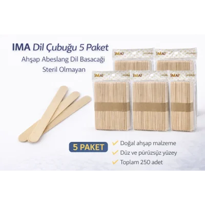 BUĞZ İMA Dil Çubuğu 50 Adet Ahşap Abeslang Steril Olmayan Tahta Dil Basacağı 5 Paket