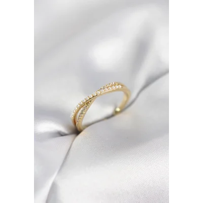 BUĞZ İncili ve Zirkon Taşlı Gold Renk Kadın Yüzük