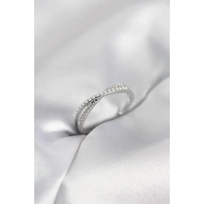 BUĞZ İncili ve Zirkon Taşlı Gümüş Renk Kadın Yüzük