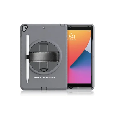 BUĞZ İpad 10.2 (7.nesil) Kılıf Hand Strap Tablet Kılıfı - Gri