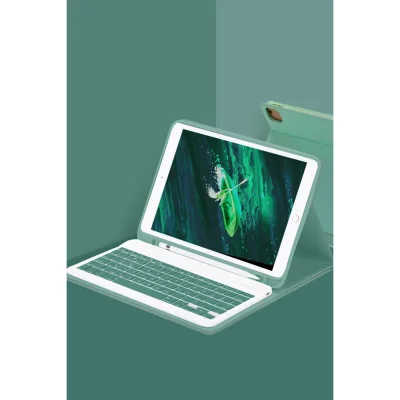 BUĞZ İpad Pro 12.9 (2024) Kılıf Kc01 Smart Klavyeli Tablet Kılıfı - Koyu Yeşil
