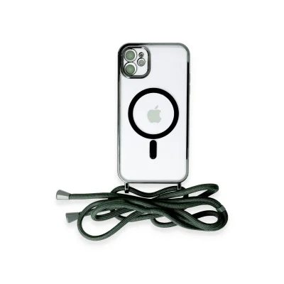 BUĞZ İphone 11 Kılıf Divo Lazer Askılı Magsafe Kapak - Koyu Yeşil