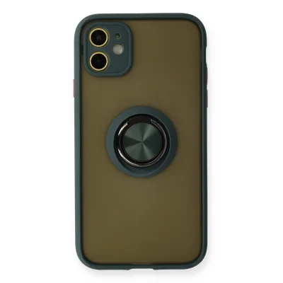 BUĞZ İphone 11 Kılıf Montreal Yüzüklü Silikon Kapak - Yeşil