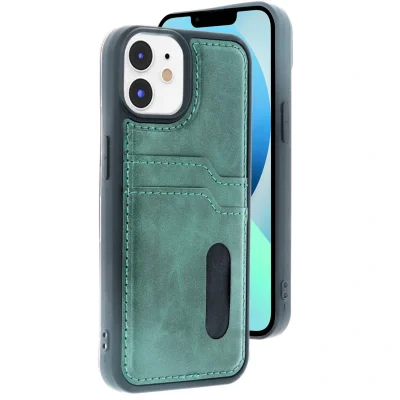 BUĞZ İphone 11 Kılıf Sara Kartvizitli Deri Kılıf - Koyu Yeşil