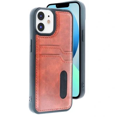 BUĞZ İphone 11 Kılıf Sara Kartvizitli Deri Kılıf - Taba