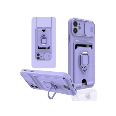 BUĞZ İphone 11 Kılıf Zuma Kartvizitli Yüzüklü Silikon - Lila