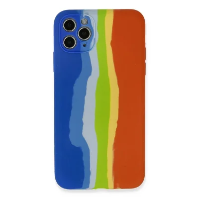 BUĞZ İphone 11 Pro Kılıf Ebruli Lansman Silikon - Mavi-turuncu