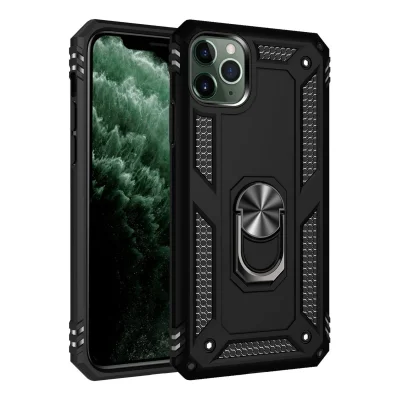 BUĞZ İphone 11 Pro Kılıf Sofya Yüzüklü Silikon Kapak - Siyah