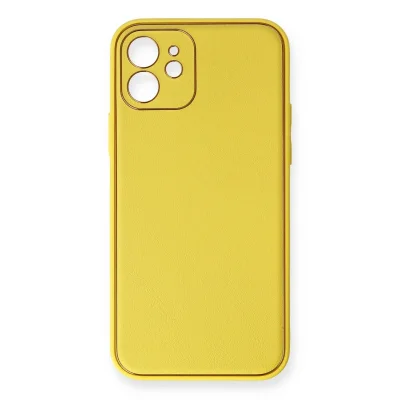 BUĞZ İphone 12 Kılıf Coco Deri Silikon Kapak - Sarı