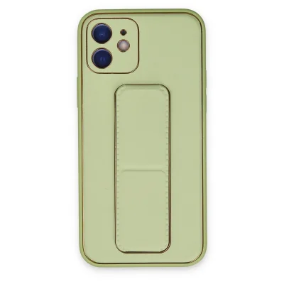 BUĞZ İphone 12 Kılıf Coco Deri Standlı Kapak - Su Yeşili