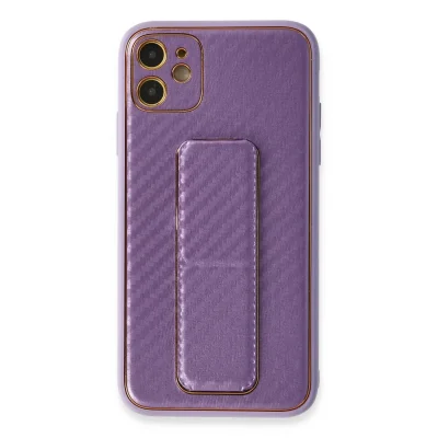 BUĞZ İphone 12 Kılıf Coco Karbon Standlı Kapak - Mor