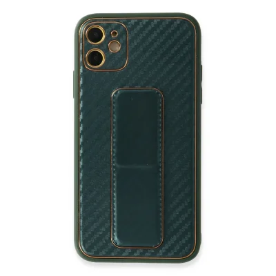 BUĞZ İphone 12 Kılıf Coco Karbon Standlı Kapak - Yeşil