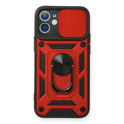 BUĞZ İphone 12 Kılıf Pars Lens Yüzüklü Silikon - Kırmızı