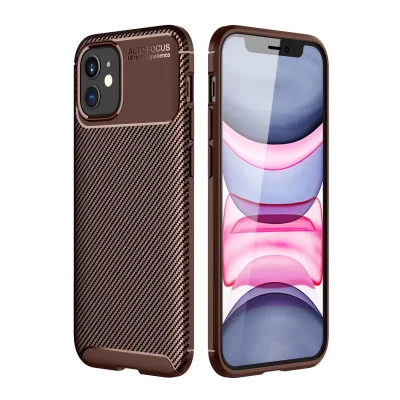 BUĞZ İphone 12 Mini Kılıf Auto Focus Karbon Kapak - Kahverengi