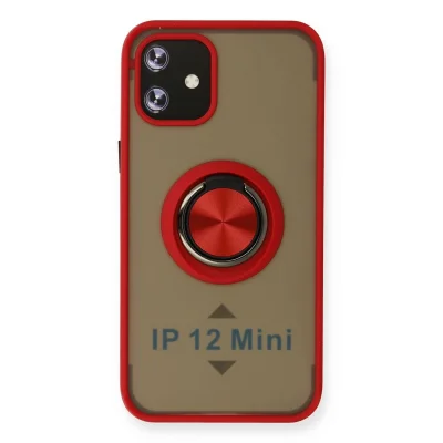 BUĞZ İphone 12 Mini Kılıf Montreal Yüzüklü Silikon Kapak - Kırmızı