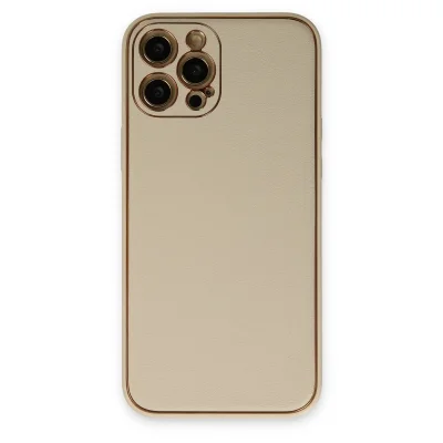BUĞZ İphone 12 Pro Kılıf Coco Deri Silikon Kapak - Gold