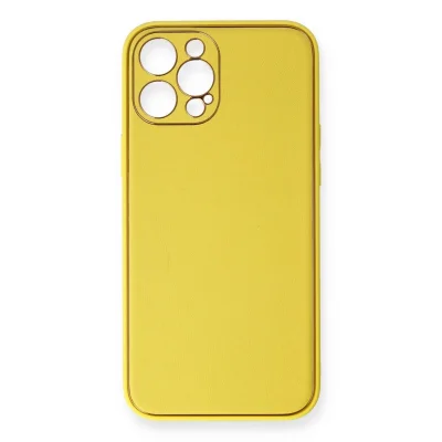 BUĞZ İphone 12 Pro Kılıf Coco Deri Silikon Kapak - Sarı