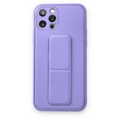 BUĞZ İphone 12 Pro Kılıf Coco Deri Standlı Kapak - Koyu Lila