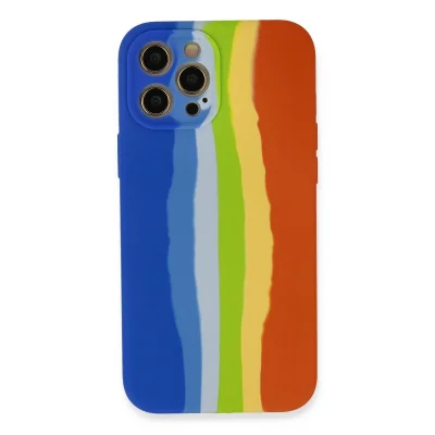 BUĞZ İphone 12 Pro Kılıf Ebruli Lansman Silikon - Mavi-turuncu