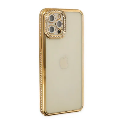BUĞZ İphone 12 Pro Kılıf Joke Taşlı Silikon - Gold