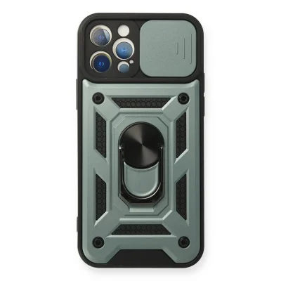 BUĞZ İphone 12 Pro Kılıf Pars Lens Yüzüklü Silikon - Yeşil